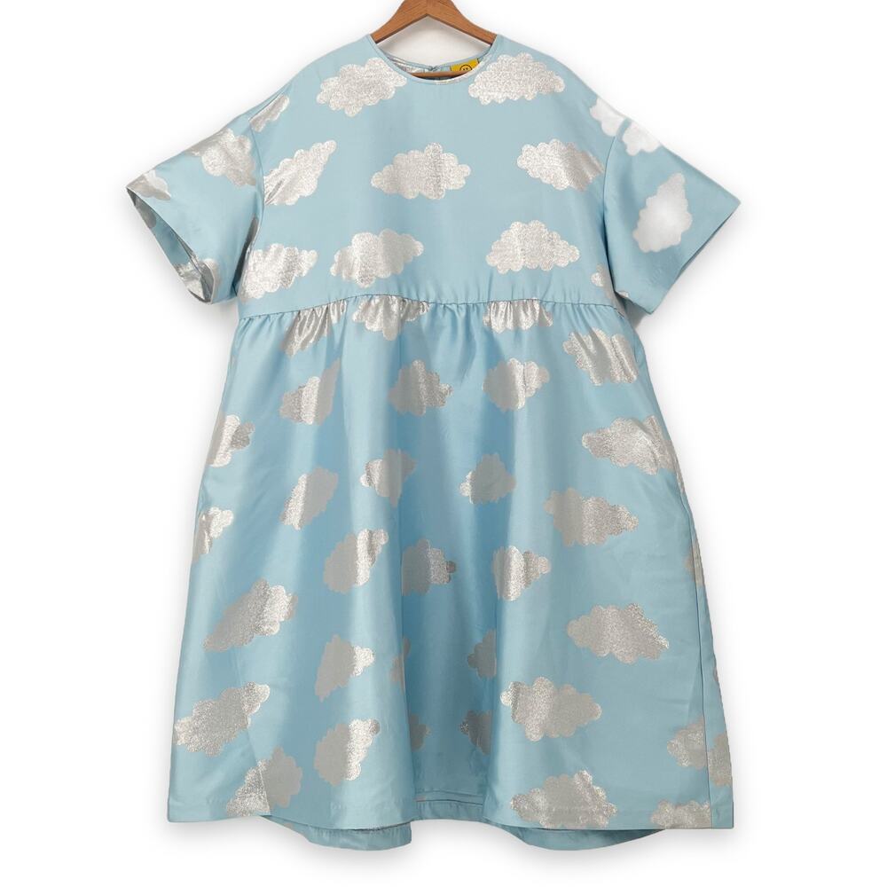 NEW Lazy Oaf Silver Linings Metallic Brocade Cloud Babydoll Dress UK 24 US 20 - Picture 10 of 15